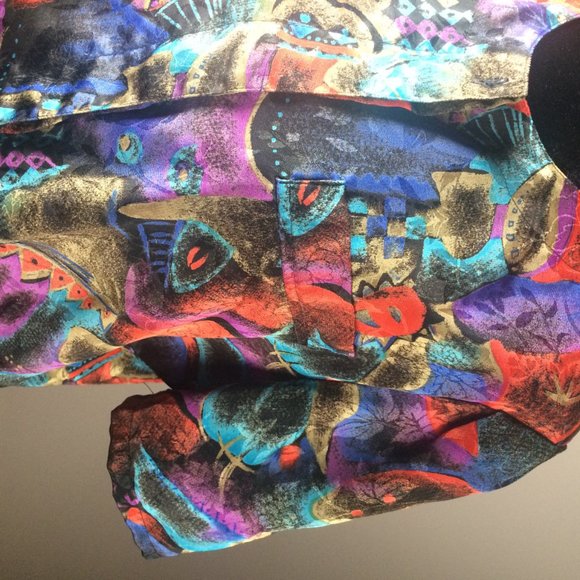 Shiny button up small vintage multicolour blouse - Picture 3 of 6